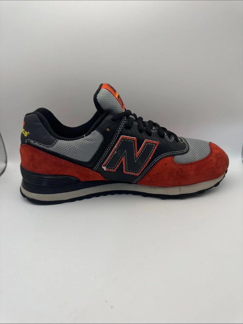 New Balance 574 Grey & Red Suede Athletic Shoes M574Jrb